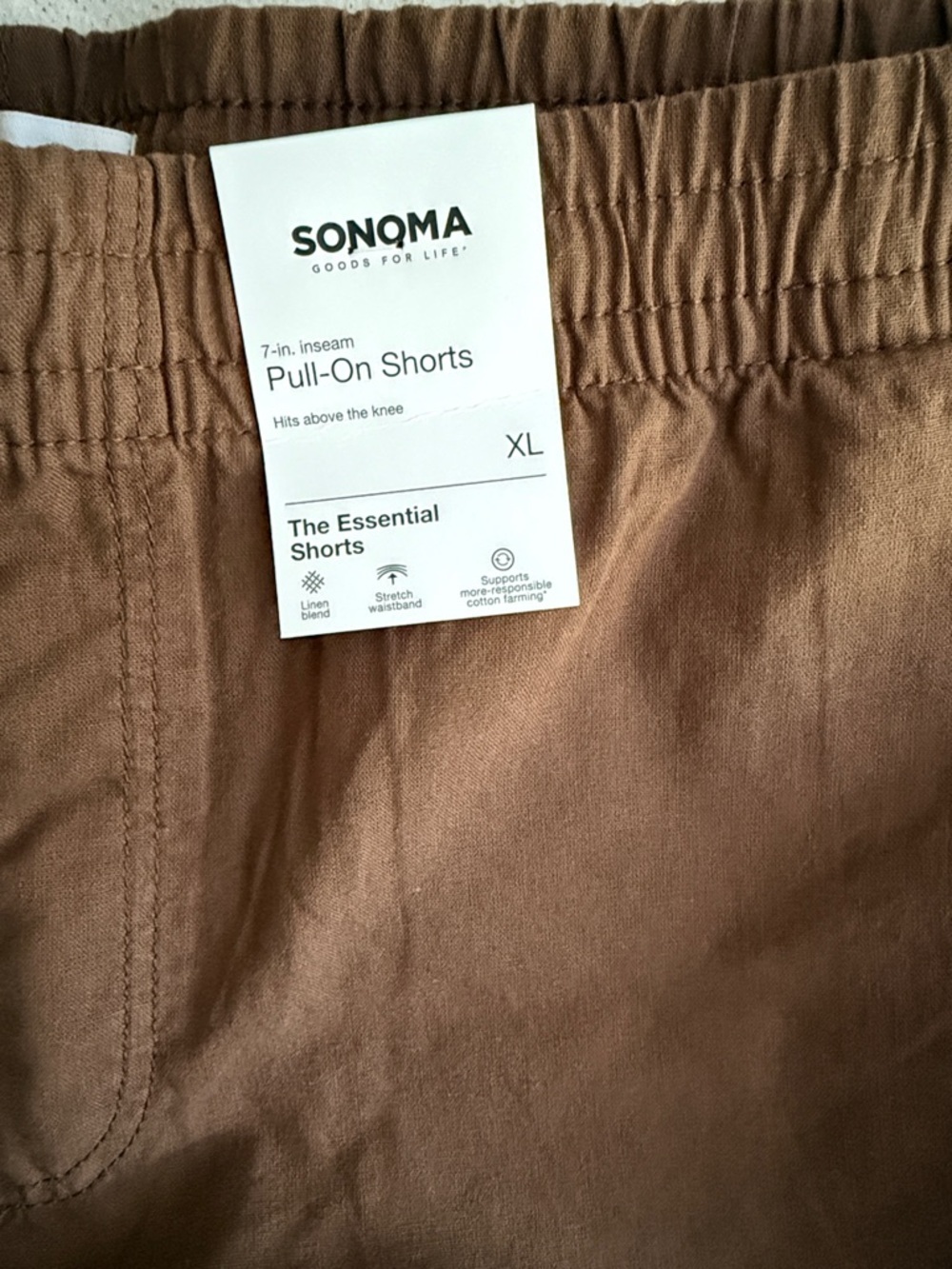 Mens Brown 7” Pull-On Men's Shorts, XL - Picture 2 of 3
